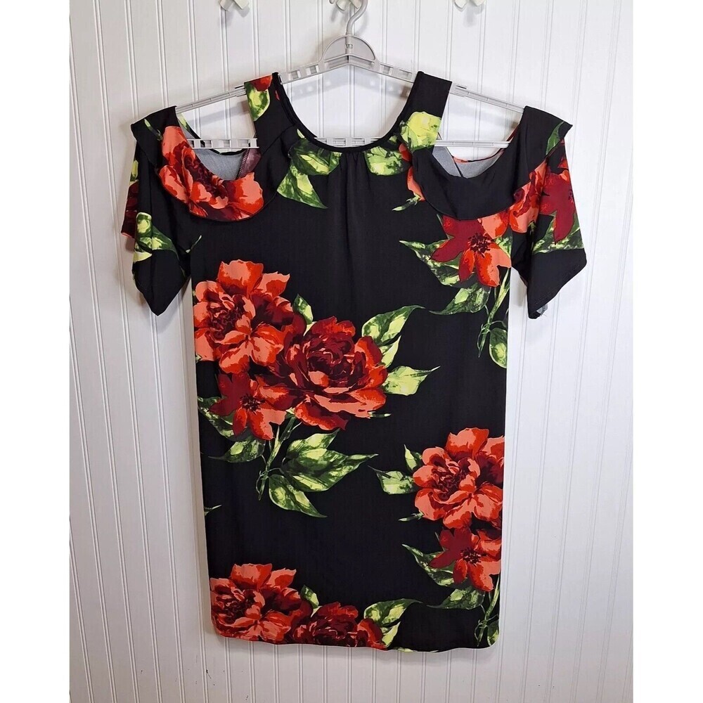 Chris & Carol Plus Womens Size 3X Cold Shoulder Tunic Dress Black Floral‎ Knit - Picture 5 of 15